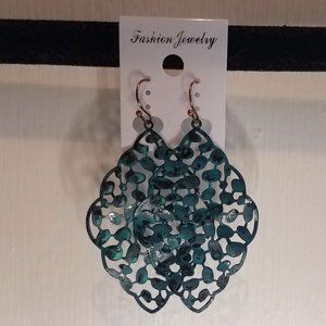 Dangles Hanging Earrings Turquoise Teal Copper
